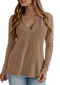 PRETTYGARDEN Long Sleeve Shirts for Women Fall V Neck Waffle Basic Tee Dressy Casual Winter Blouses Knit Tunic Tops