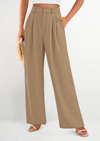 PRETTYGARDEN Women's Summer Elastic High Waisted Work Pants Straight Leg Dressy Business Casual Trousers Slacks Pockets