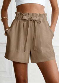 PRETTYGARDEN Summer Shorts for Women Casual Ruffle Drawstring High Waist Wide Leg Comfy Lounge Shorts Beach Cruise Outfits PRETTYGARDEN