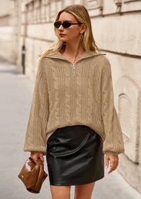 BTFBM Sweaters for Women Fall Fashion Loose Quarter Zip Pullover Collared Long Sleeve Cable Knit Winter Clothes