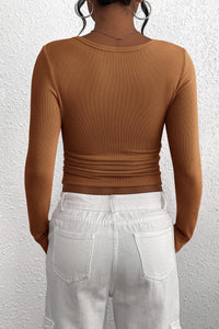 Long Sleeve Henley T Shirts Button Down Ribbed Knit Slim Fit Casual Basic Tops Blouse