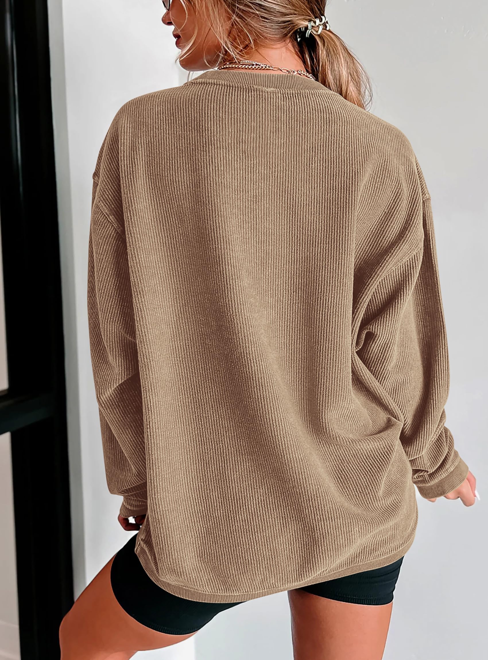 PRETTYGARDEN Women's Oversized Sweatshirt 2025 Fall Fashion Clothes Ribbed Corduroy Long Sleeve Going Out Pullover Tops