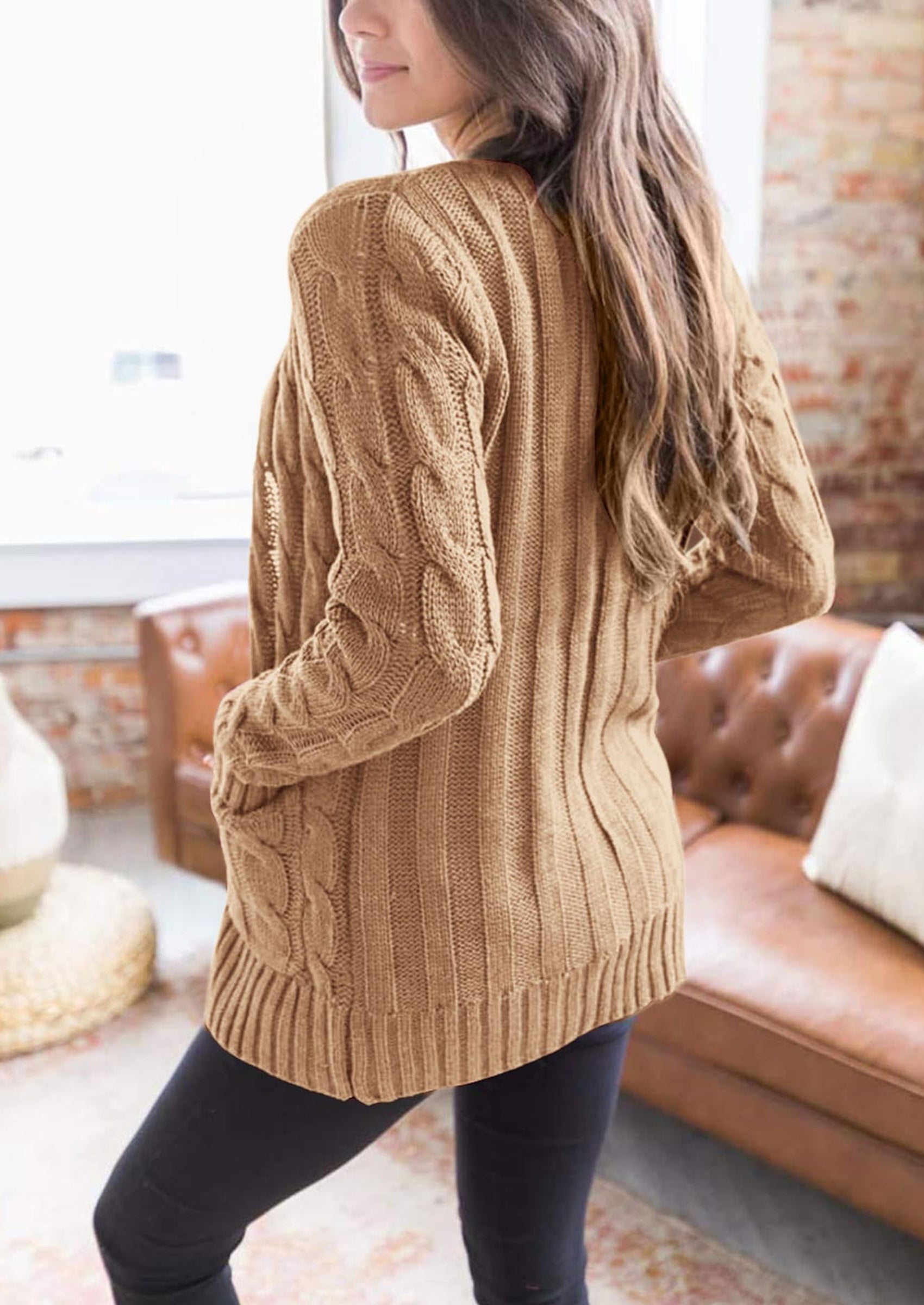 PRETTYGARDEN Women's Open Front Cardigan Sweaters Fall Fashion Button Down Cable Knit Chunky Winter Outerwear Coats