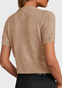 PRETTYGARDEN Womens Casual Summer Short Sleeve Cardigans Button Down Knitted Sweater Basic Crew Neck Crop Tops