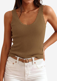 PRETTYGARDEN Womens Summer Sleeveless Tank Tops V Neck Ruffle Lightweight Ribbed Knit Shirt Casual Going Out Top PRETTYGARDEN