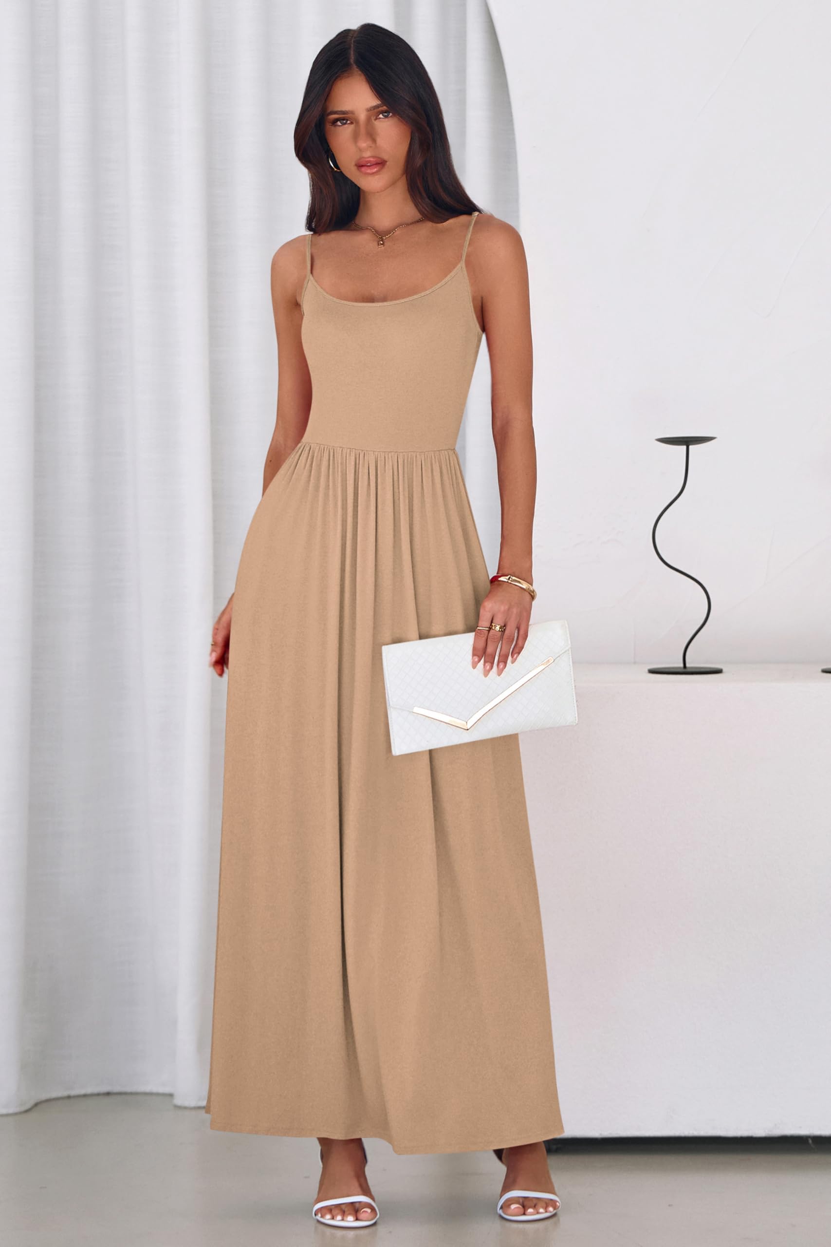 PRETTYGARDEN Womens Spaghetti Strap Maxi Dresses Sleeveless Summer Dress Long Casual Knit Flowy Beach Sundresses with Pockets PRETTYGARDEN