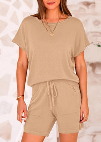 PRETTYGARDEN Two Piece Set for Women Summer Lounge Sets Shorts And Short Sleeve Tops Knitted Matching Travel Spring Outfits PRETTYGARDEN