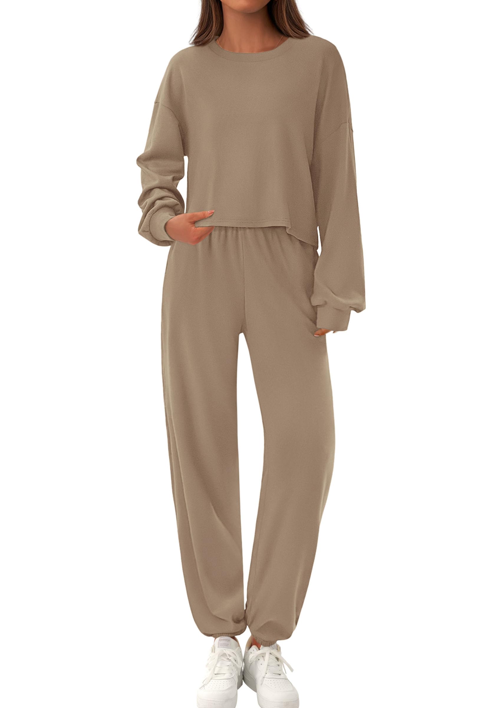 PRETTYGARDEN Women's Two Piece Outfits Lounge Sets Long Sleeve Pullover Tops Sweatpants Fall Fashion Matching Clothing