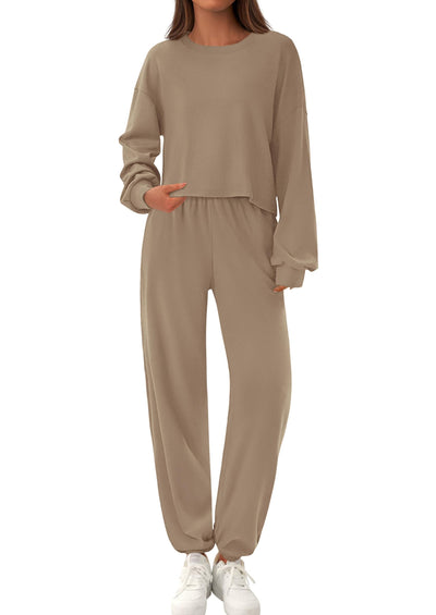 PRETTYGARDEN Women's Two Piece Outfits Lounge Sets Long Sleeve Pullover Tops Sweatpants Fall Fashion Matching Clothing