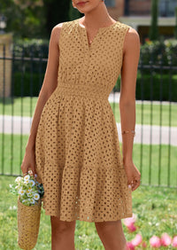 PRETTYGARDEN Women's Summer Dresses Sleeveless V Neck Eyelet Hollow Out Swing A Line Beach Vacation Sun Dress PRETTYGARDEN