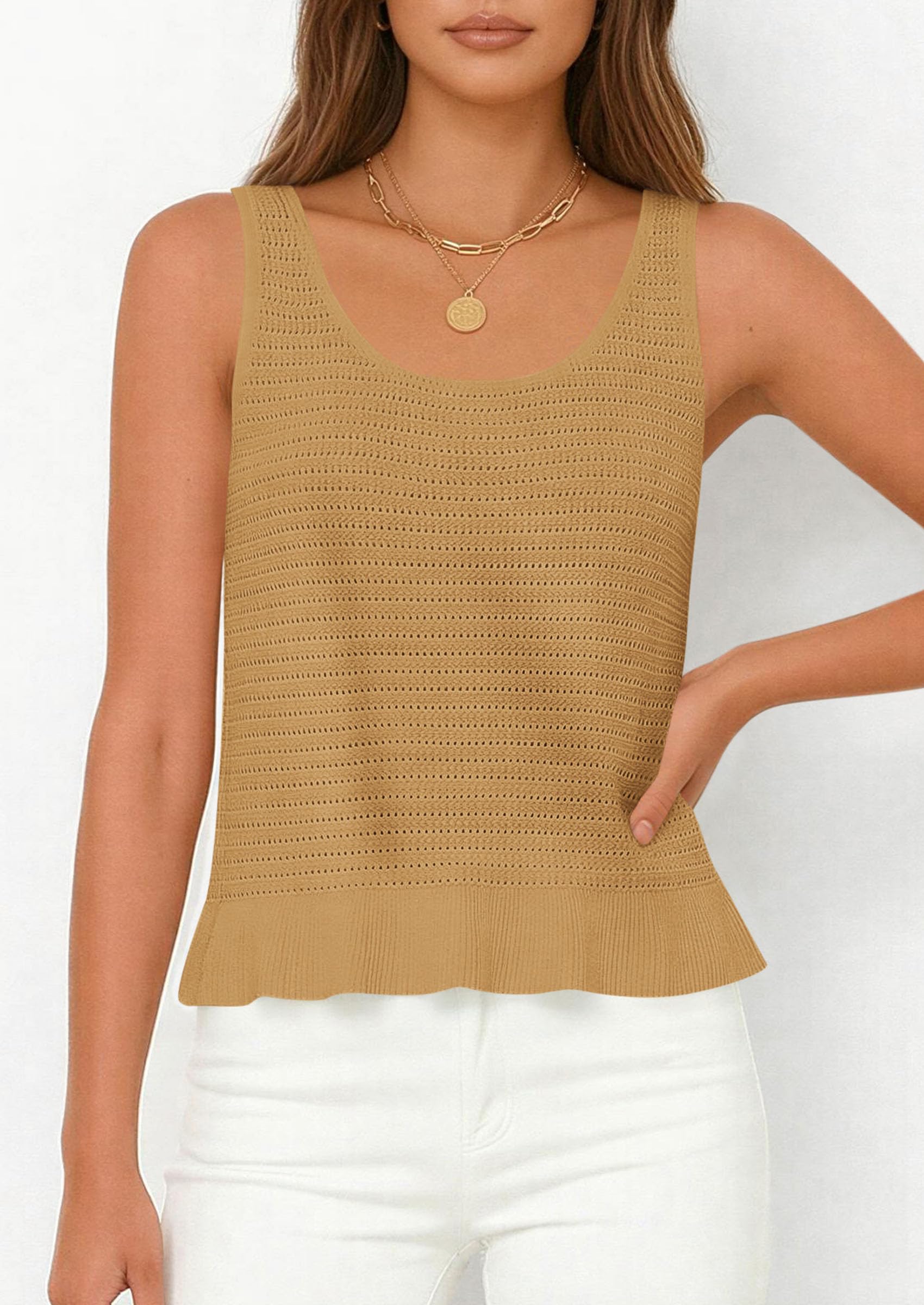 PRETTYGARDEN Womens Spring Crochet Tops Summer Sleeveless Scoop Neck Boho Sweater Tank Top Cute Beach Vacation Clothes PRETTYGARDEN