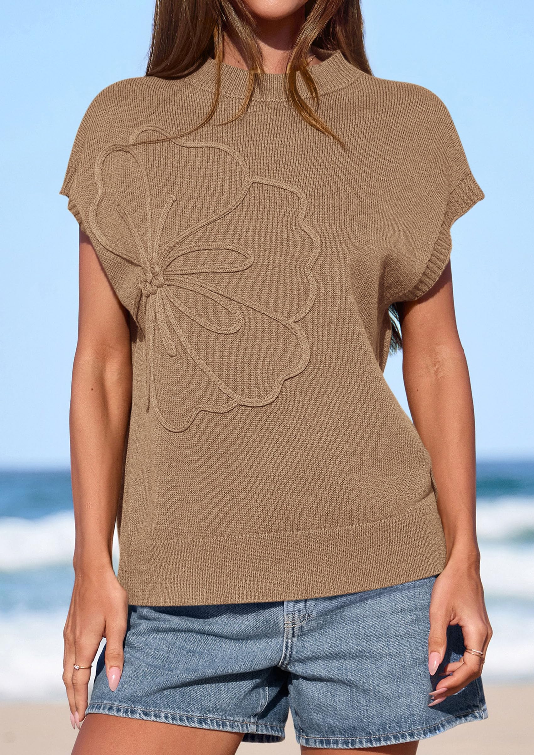 PRETTYGARDEN Women's Spring Sweater Vest Trendy Flower Knit Short Sleeve Cute Pullover Tank Tops Summer Fashion Clothing PRETTYGARDEN