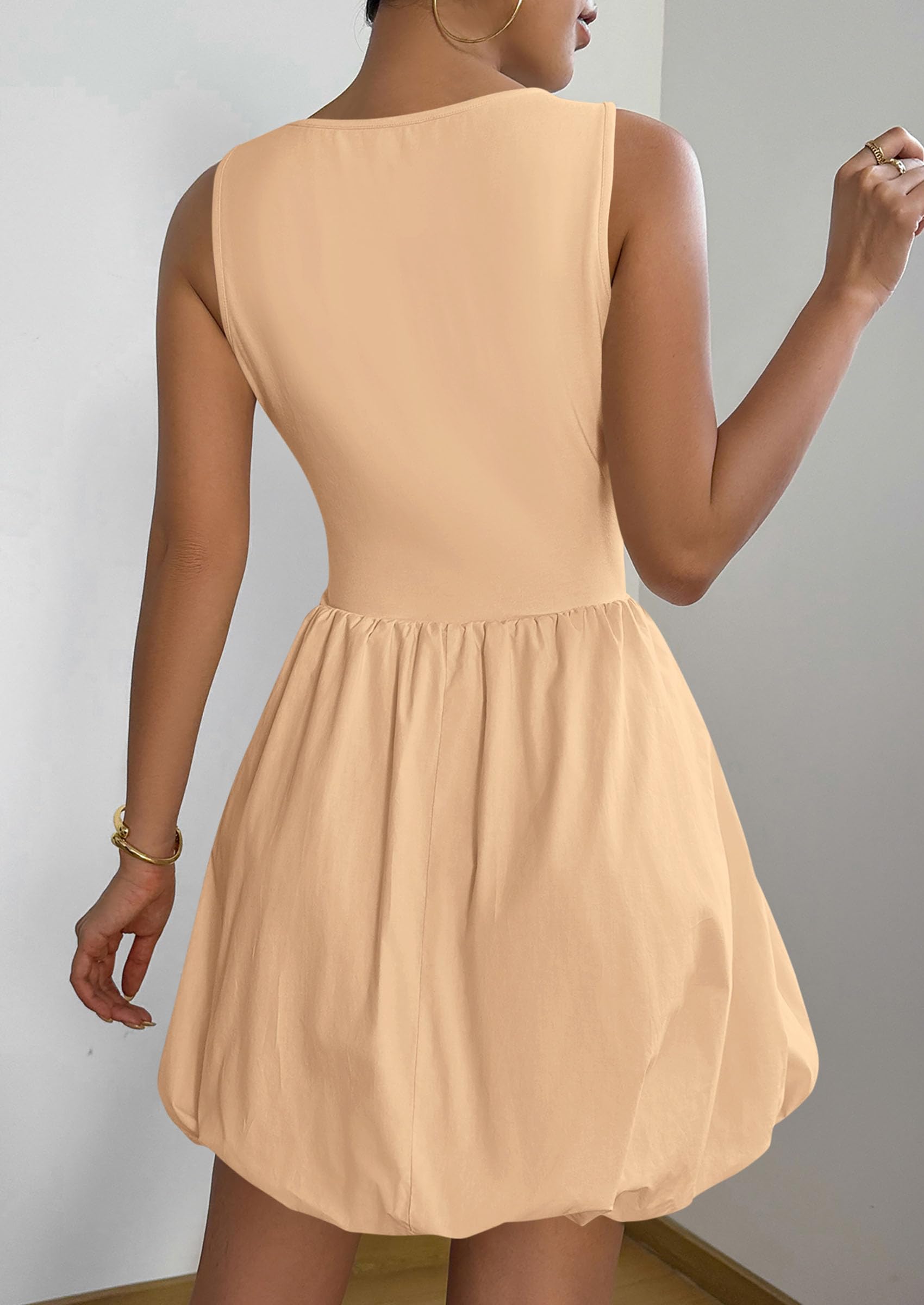 PRETTYGARDEN Summer Dresses for Women Casual Sleeveless Tank Mini Short Dress Crew Neck Bubble Sundress with Pockets