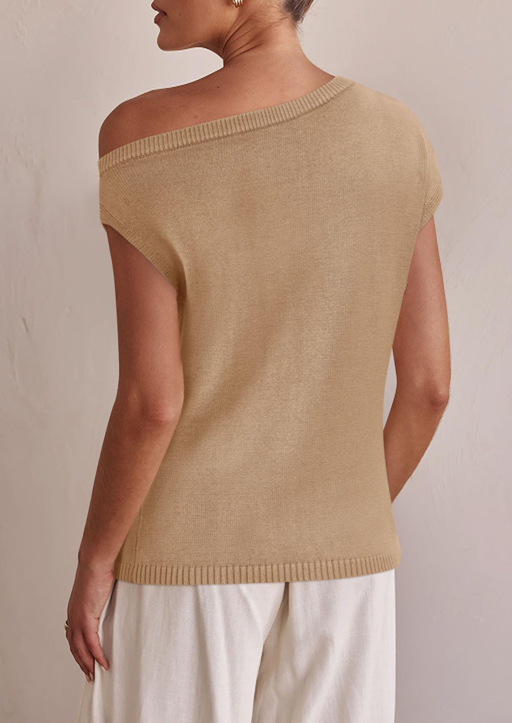 PRETTYGARDEN Womens Off The Shoulder Tops Summer Casual Short Sleeve Tunic T Shirts Lightweight Knit Sweaters