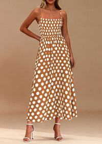 PRETTYGARDEN Womens Summer Dresses Spring Sleeveless Spaghetti Straps Casual Midi Dress Polka Dot Smocked Beach Sundress PRETTYGARDEN