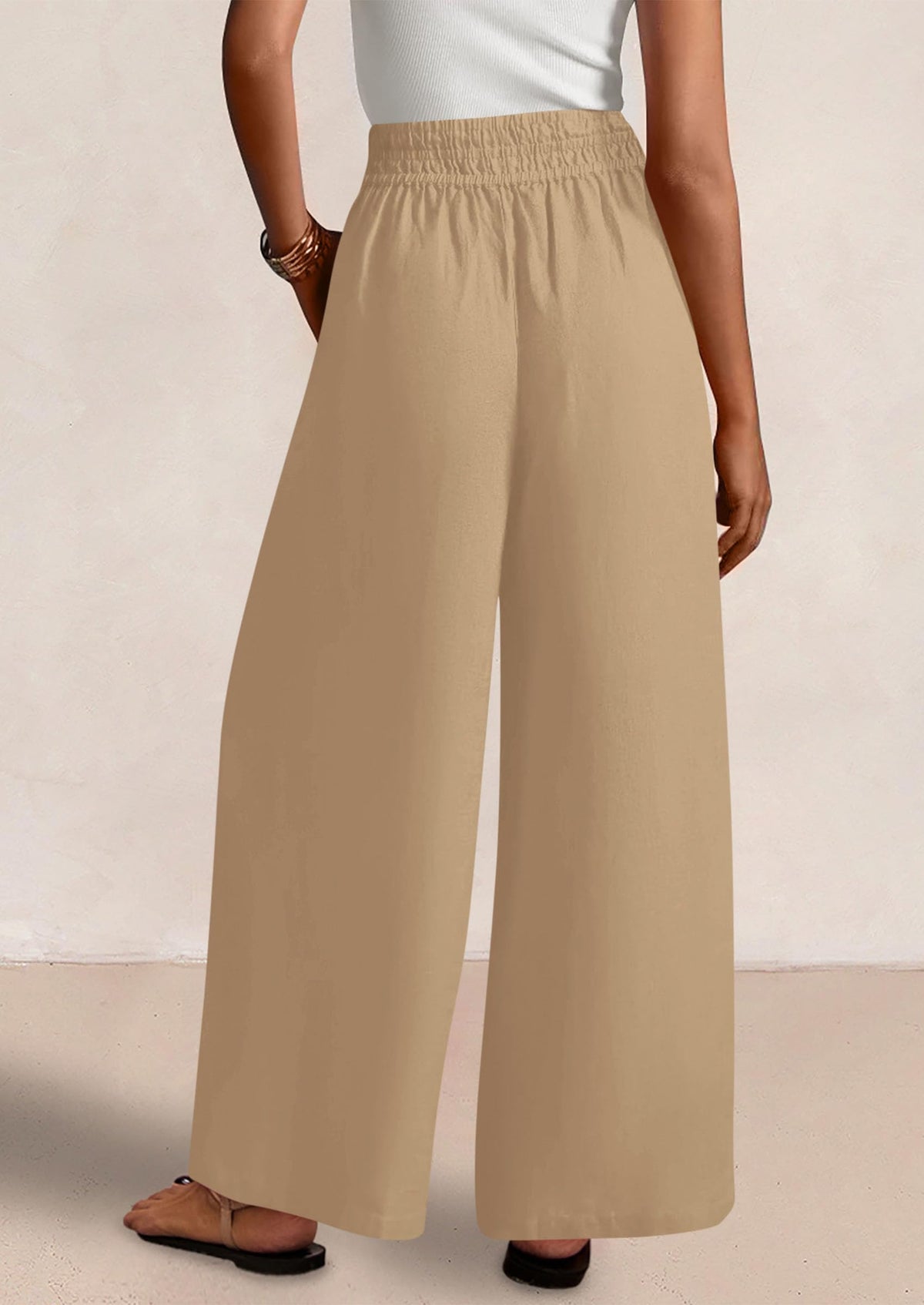 Womens Wide Leg Pants Casual 2025 Elastic Waist Loose Flowy Palazzo Pants Trousers with Pockets