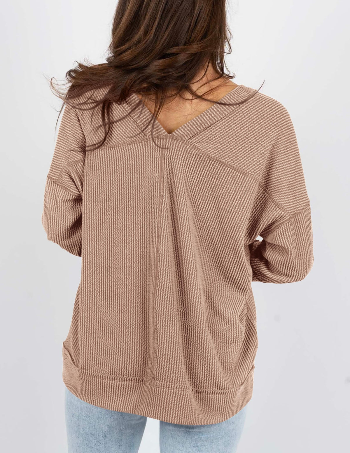 Women's Casual Long Sleeve Going Out Ribbed V Neck Loose Fit Trendy Cute Blouses