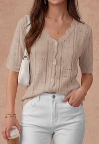 PRETTYGARDEN Womens Short Sleeve Crochet Knit Sweater Spring Fashion Button Down Lightweight Cardigans Summer Tops PRETTYGARDEN