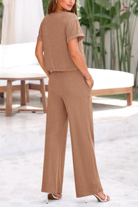 Short Sleeve T-Shirt Wide Leg Pants Two Piece Sets