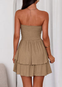 PRETTYGARDEN Women's Summer Strapless Tube Mini Dress Off Shoulder Smocked Ruffle A Line Flowy Short Party Club Dresses