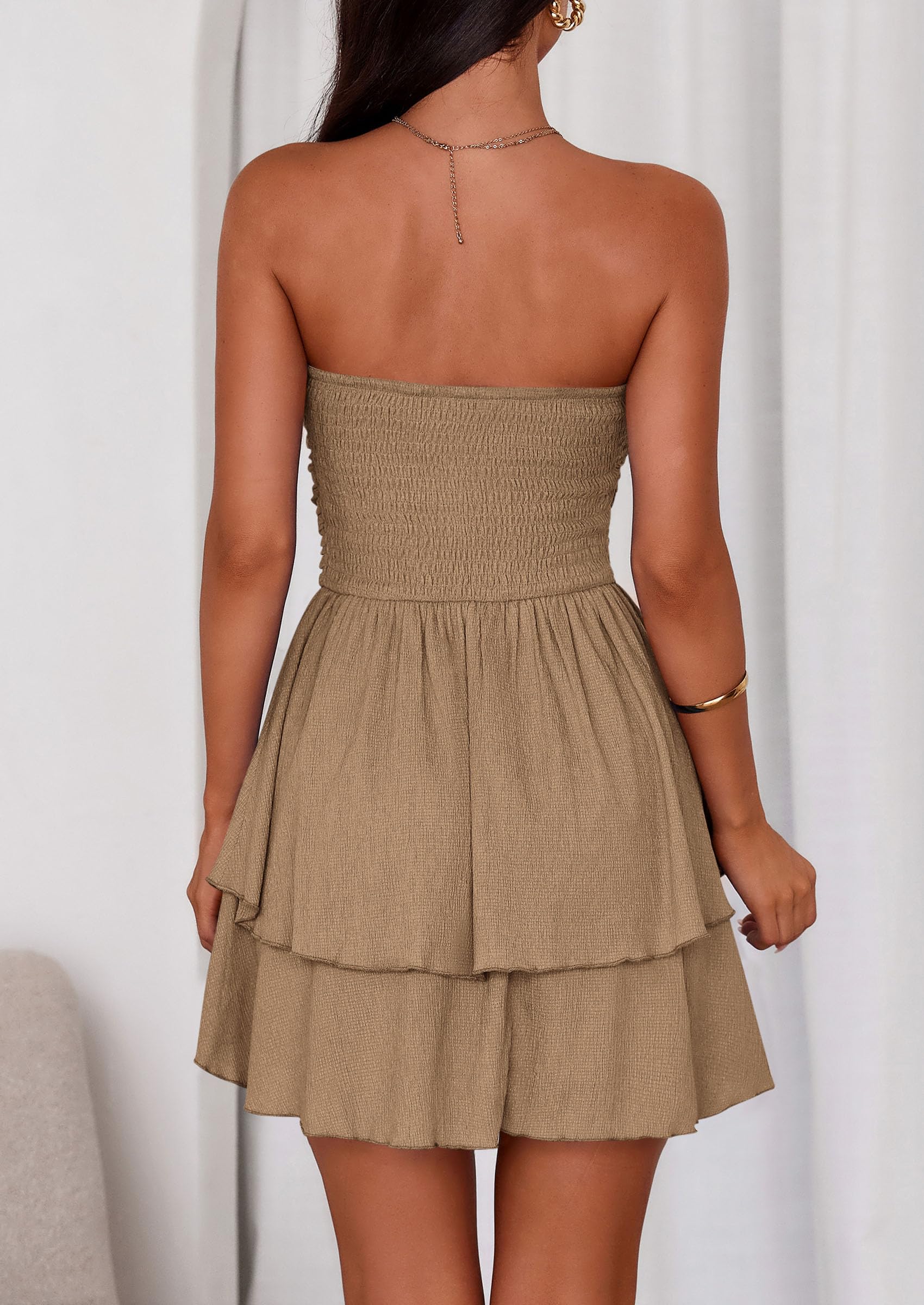 PRETTYGARDEN Women's Summer Strapless Tube Mini Dress Off Shoulder Smocked Ruffle A Line Flowy Short Party Club Dresses