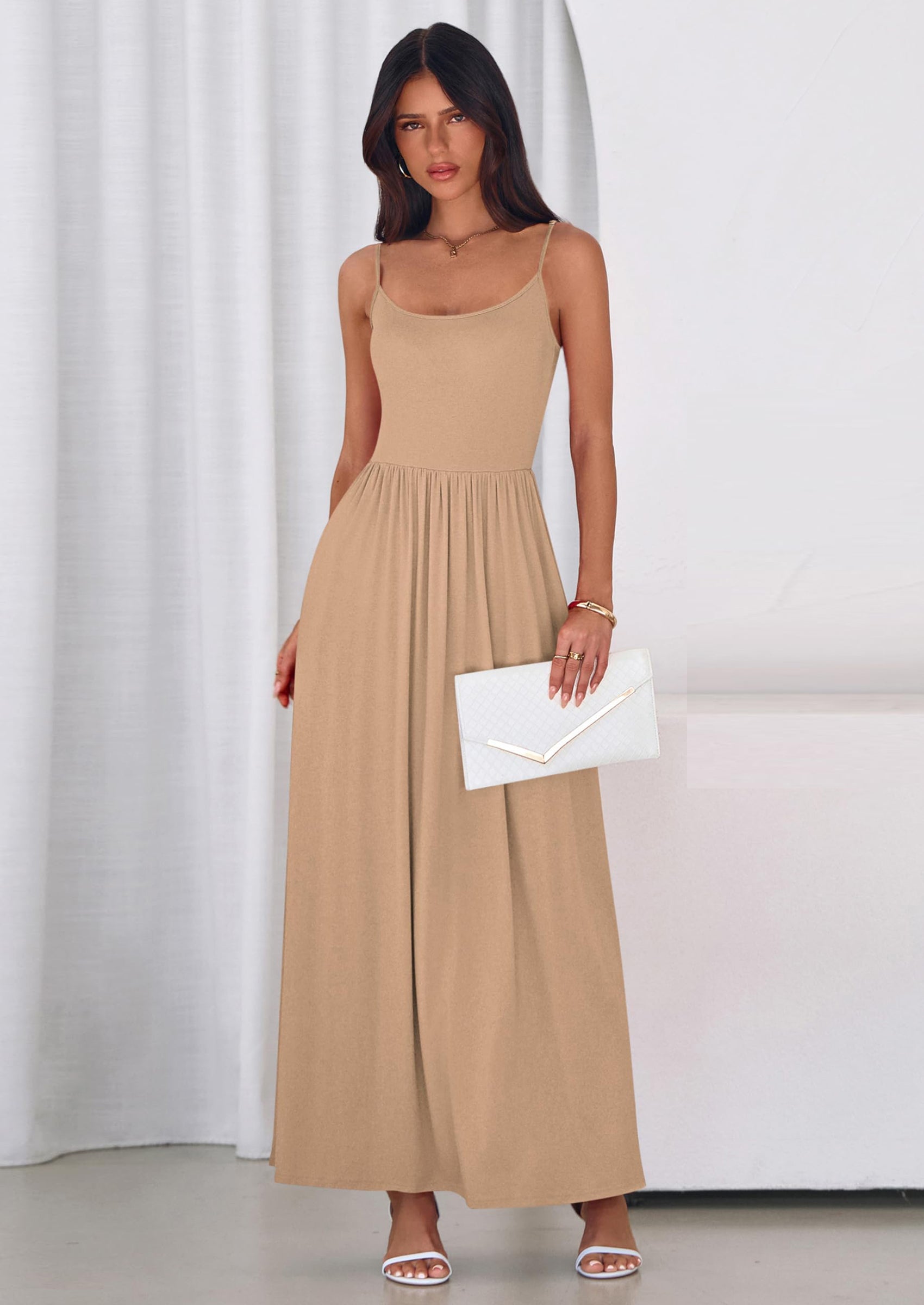 PRETTYGARDEN Womens Spaghetti Strap Maxi Dresses Sleeveless Summer Dress Long Casual Knit Flowy Beach Sundresses with Pockets PRETTYGARDEN