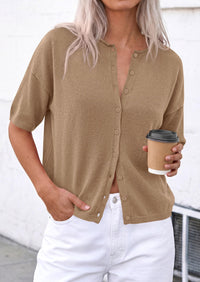 PRETTYGARDEN Women Spring Short Sleeve Cardigan Sweaters Button Down Knit Shirt Blouse Dressy Casual Tops Summer Outfits PRETTYGARDEN