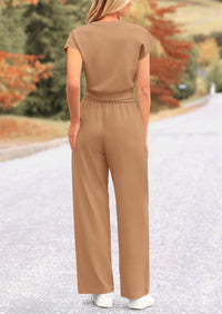 Twist Front Crop T-Shirts Wide Leg Pants Two Piece Sets