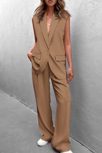 Sleeveless Suit Vest And Wide Leg Pants Business Casual Blazer Set