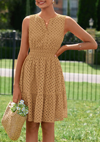 PRETTYGARDEN Women's Summer Dresses Sleeveless V Neck Eyelet Hollow Out Swing A Line Beach Vacation Sun Dress PRETTYGARDEN