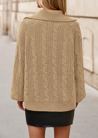 BTFBM Sweaters for Women Fall Fashion Loose Quarter Zip Pullover Collared Long Sleeve Cable Knit Winter Clothes