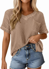 PRETTYGARDEN Women's Spring Short Sleeve Sweaters Lightweight V Neck Casual Going Out Summer T PRETTYGARDEN