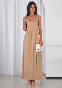 PRETTYGARDEN Womens Spaghetti Strap Maxi Dresses Sleeveless Summer Dress Long Casual Knit Flowy Beach Sundresses with Pockets PRETTYGARDEN