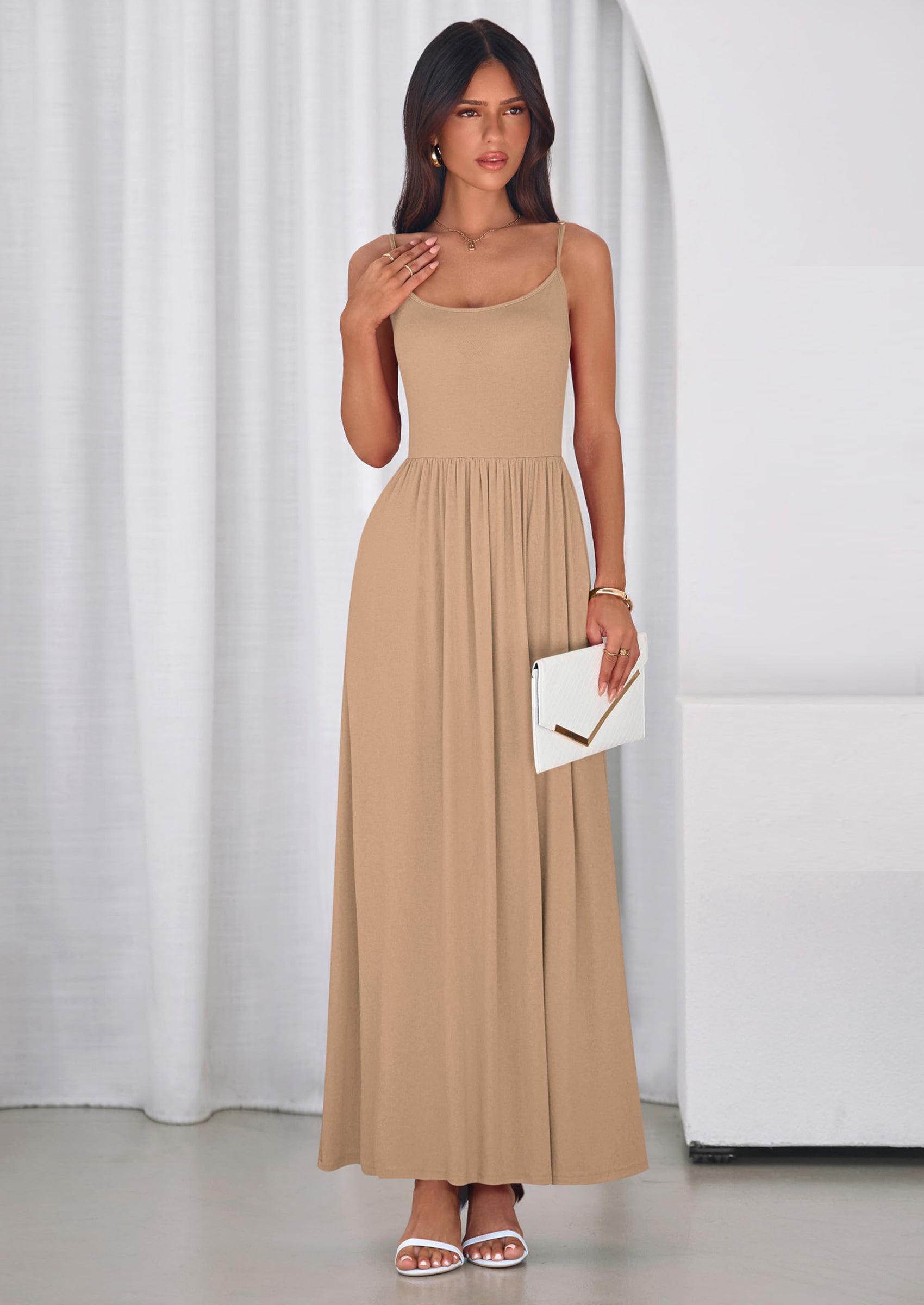 PRETTYGARDEN Womens Spaghetti Strap Maxi Dresses Sleeveless Summer Dress Long Casual Knit Flowy Beach Sundresses with Pockets PRETTYGARDEN