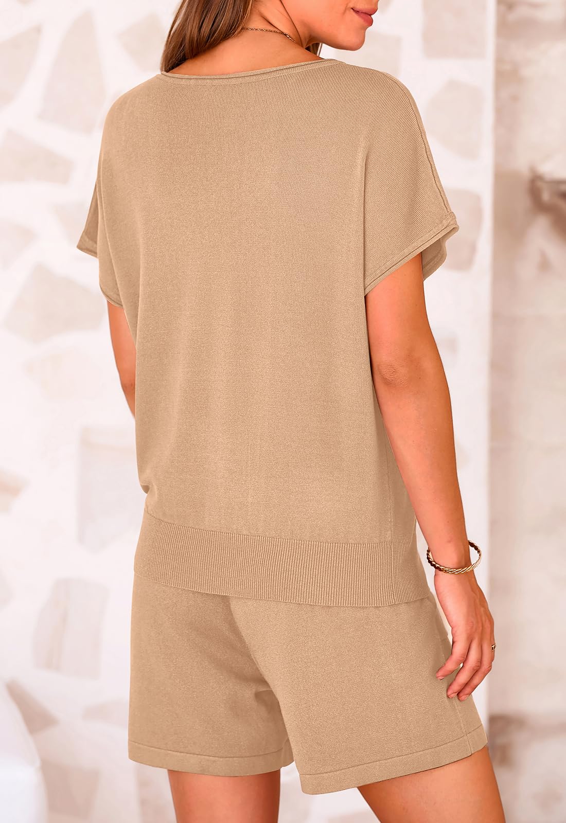 PRETTYGARDEN Two Piece Set for Women Summer Lounge Sets Shorts And Short Sleeve Tops Knitted Matching Travel Spring Outfits PRETTYGARDEN