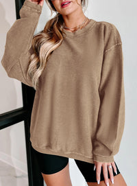 Women's Fall Oversized Sweatshirt Ribbed Corduroy Crewneck Long Sleeve Loose Fit Casual Going Out Pullover Tops