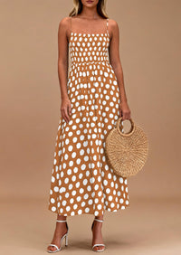 PRETTYGARDEN Womens Summer Dresses Spring Sleeveless Spaghetti Straps Casual Midi Dress Polka Dot Smocked Beach Sundress PRETTYGARDEN