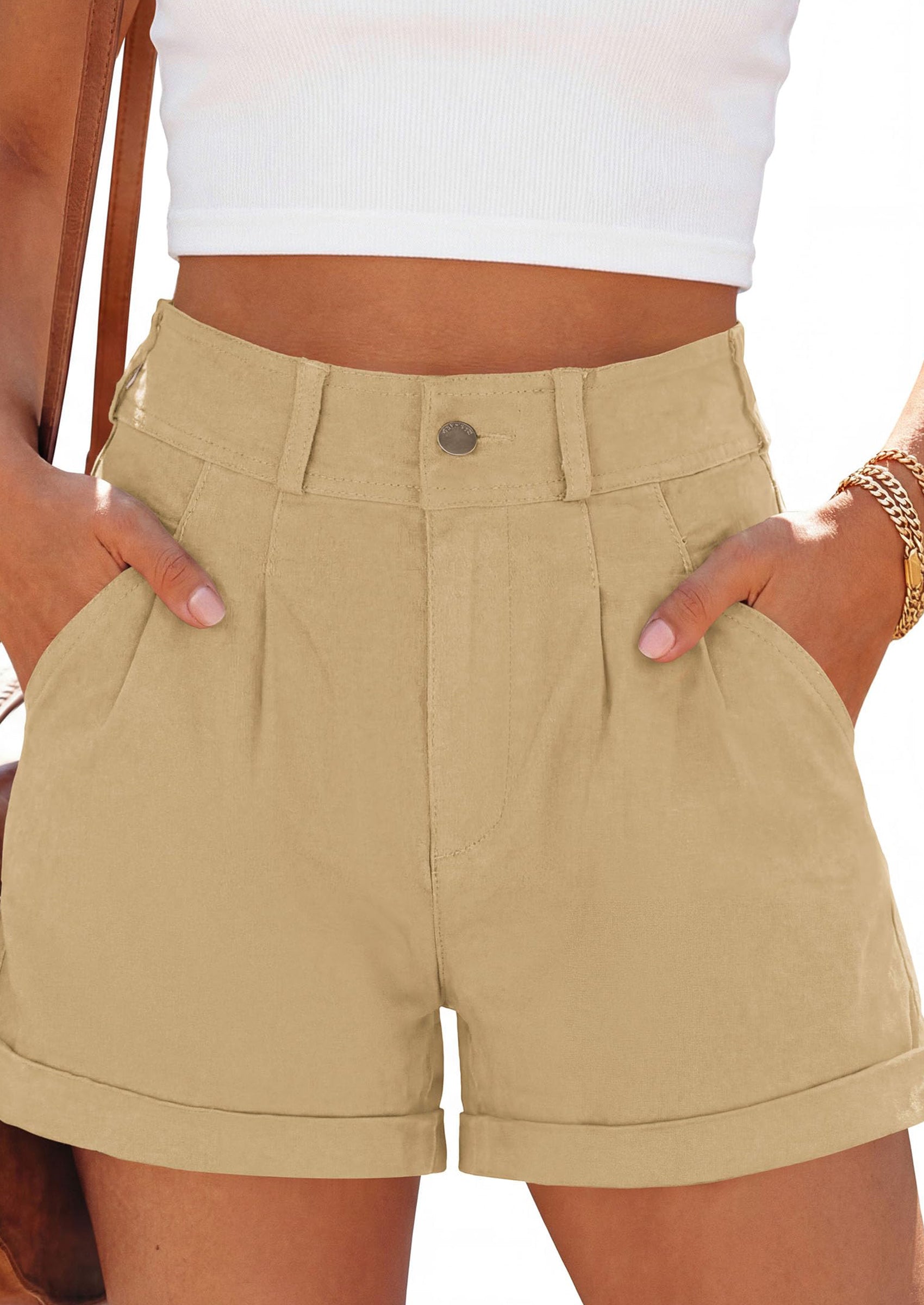 PRETTYGARDEN Womens Shorts Dressy Casual High Waisted Pleated Beach Vacation Tailored Summer Shorts with Pockets