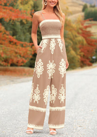 Spaghetti Strap Wide Leg Boho Jumpsuits