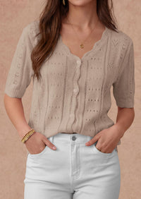 PRETTYGARDEN Womens Short Sleeve Crochet Knit Sweater Spring Fashion Button Down Lightweight Cardigans Summer Tops PRETTYGARDEN