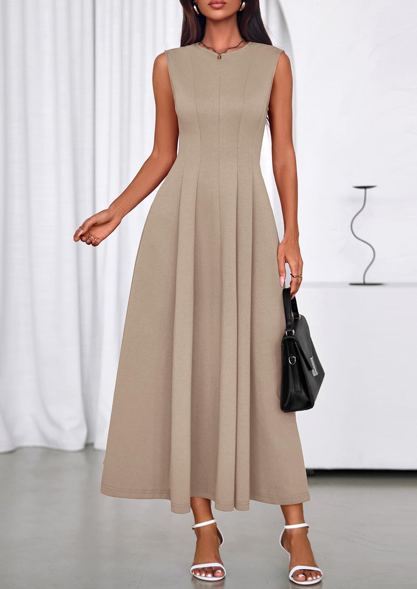 PRETTYGARDEN Sleeveless Crewneck Summer Maxi Dresses for Women Elegant Classy Semi Formal A Line Modest Party Dress PRETTYGARDEN