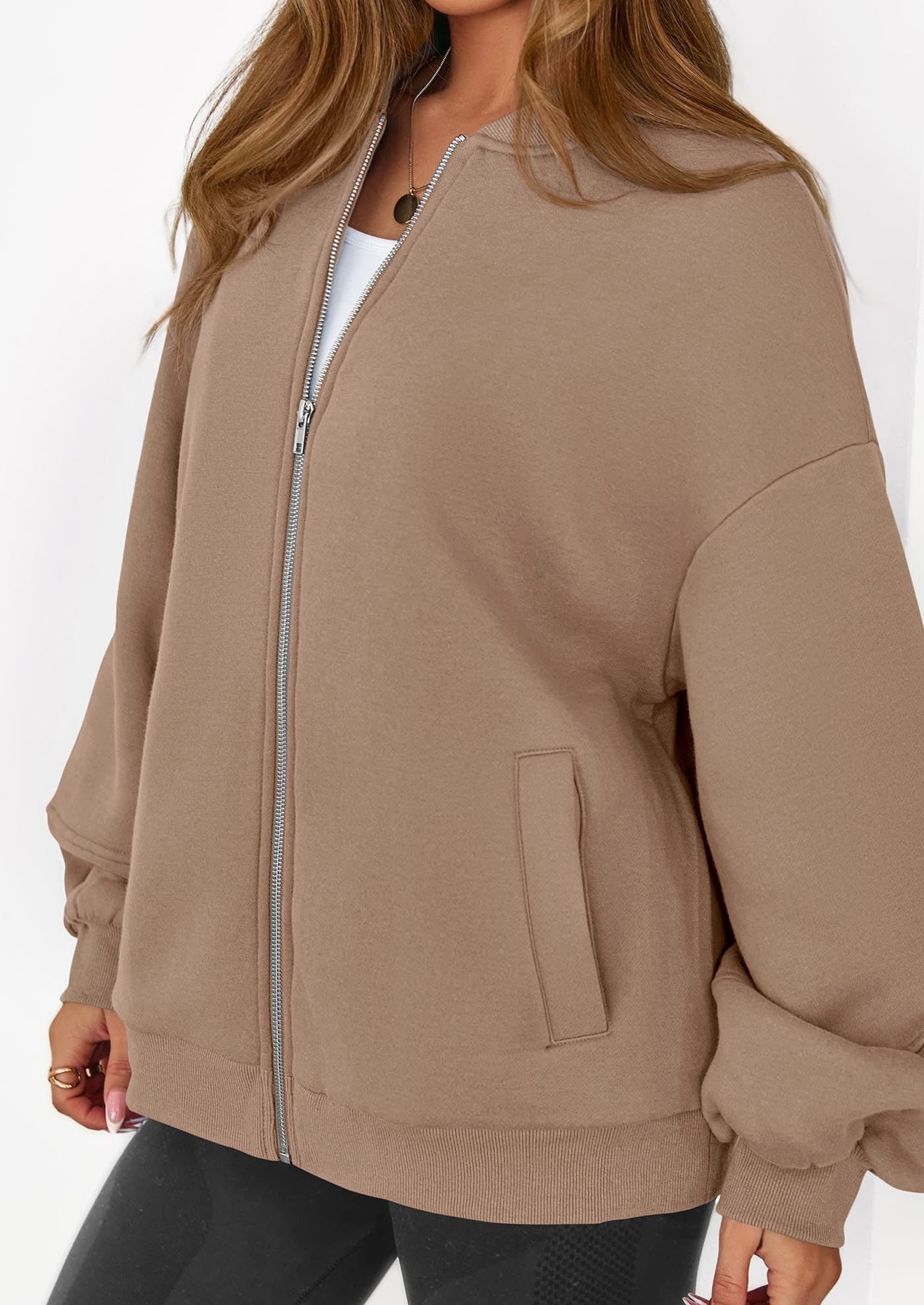 KIRUNDO Oversized Sweatshirt for Women Zip Up Bomber Jacket Fall Fashion Casual Long Sleeve Outerwear Winter Outfits PRETTYGARDEN