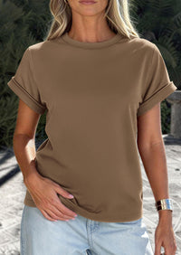 PRETTYGARDEN Womens Summer Tops Spring Casual Rolled Short Sleeve Basic Tees Crew Neck Work Shirts Fashion Clothing PRETTYGARDEN