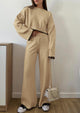 2 Piece Fall Outfits Long Sleeve Crop Top Wide Leg Pants Knit Pullover Sweater Lounge Set