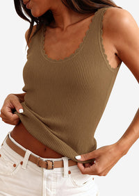 PRETTYGARDEN Womens Summer Sleeveless Tank Tops V Neck Ruffle Lightweight Ribbed Knit Shirt Casual Going Out Top PRETTYGARDEN