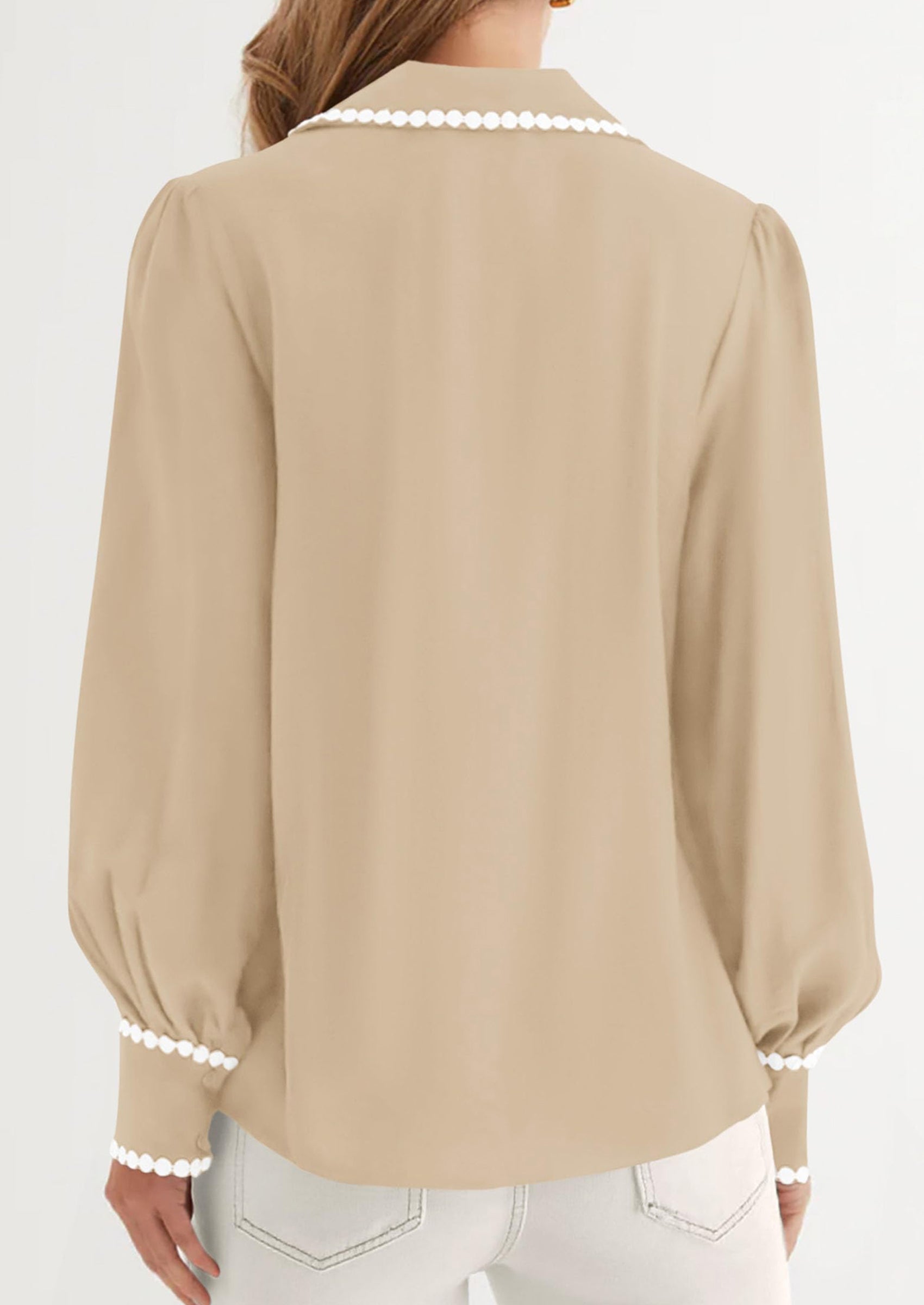 PRETTYGARDEN Womens Long Sleeve Button Down Shirts Trendy V Neck Loose Fit Fall Tops Collared Dressy Casual Blouses