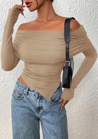 PRETTYGARDEN Women's Long Sleeve Shirts Off Shoulder Tops Going Out Slim Fitted Y2K Blouses Fall Fashion Clothes