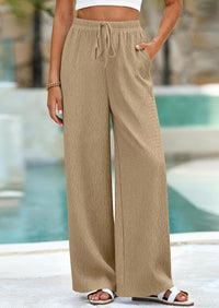 PRETTYGARDEN Womens Summer Elastic Waist Textured Flowy Palazzo Pants for Women Casual Wide Leg Pants Woman with Pockets PRETTYGARDEN