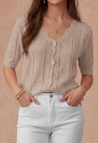 PRETTYGARDEN Womens Short Sleeve Crochet Knit Sweater Spring Fashion Button Down Lightweight Cardigans Summer Tops PRETTYGARDEN