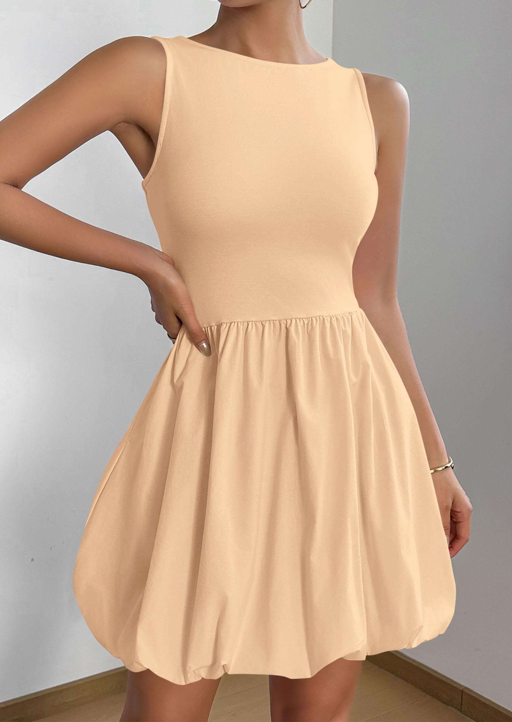 PRETTYGARDEN Summer Dresses for Women Casual Sleeveless Tank Mini Short Dress Crew Neck Bubble Sundress with Pockets